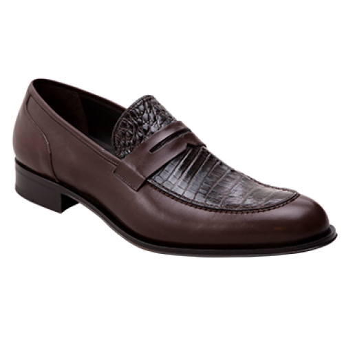 Mezlan "Bard" Brown Genuine Crocodile / Calfskin Leather Loafer Shoes